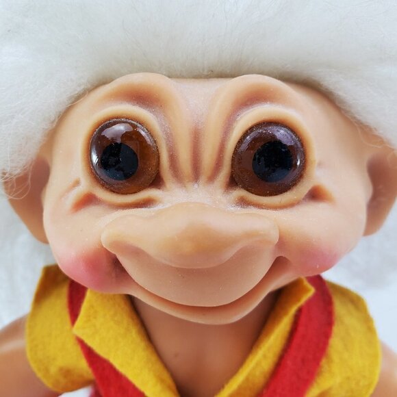 Troll Doll Thomas Dam Denmark Smiling Felt Dress Hair Bows Vintage Approx 8" - Picture 4 of 12